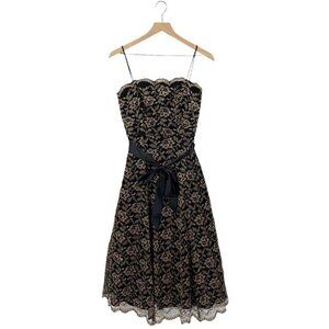 Betsy & Adam Vintage Black Tan Lace Midi Dress Spaghetti Straps Size 4